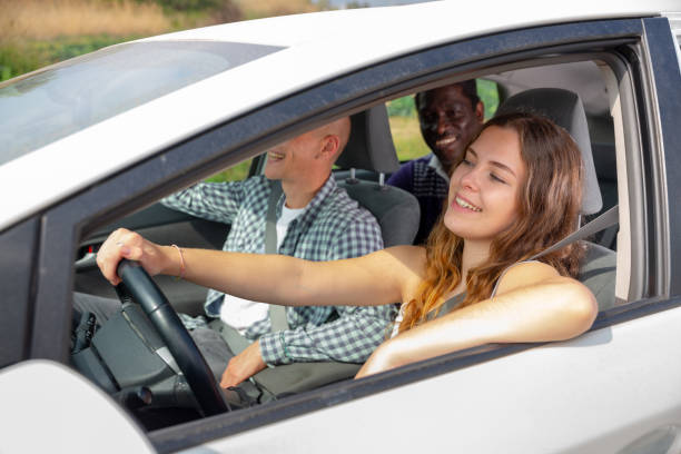 istock Woman and man talking in car during common trip 1498258044