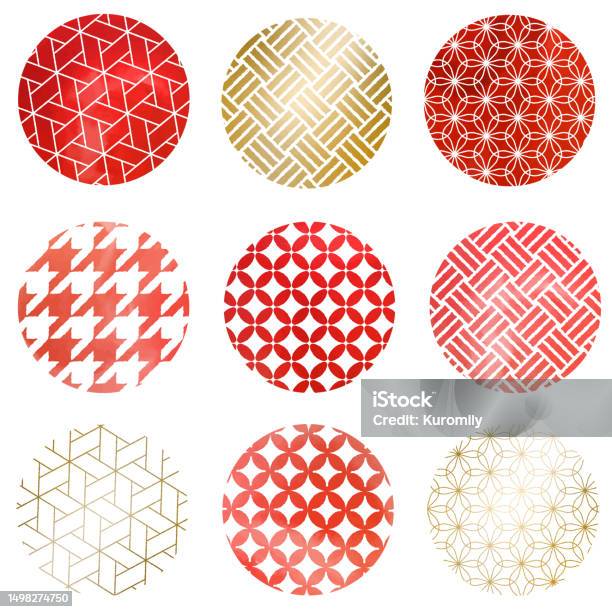 Japanese Circular Pattern Red Circular Japanese Pattern Set Stock Illustration - Download Image ...