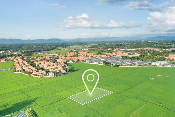 istock Land plot and identify registration symbol in aerial view. 1498285412