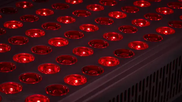 detail of red light therapy panel  for skin health, pain relief, recovery and muscle performance and inflammation reduction