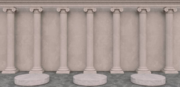 istock Product montage podium ancient greek columns green old background, object position, 3d rendering, illustration shadows 1498288168