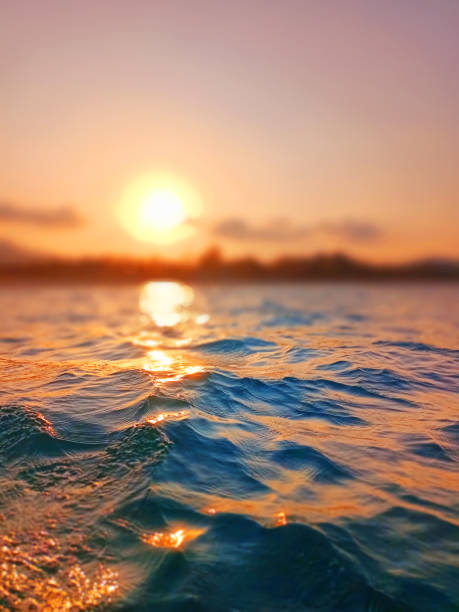 istock Sea wave splash, sunset blurred bokeh background, ocean water surf ripple texture, sunrise soft focus, tropical island beach dawn, sundown orange sun shine reflection, summer holiday, vacation, travel 1498289141