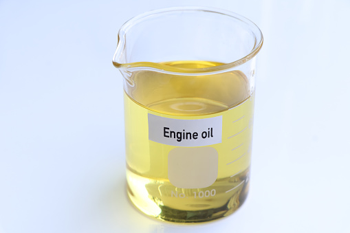Engine oil in container, science experiment concept, oil for industrial use