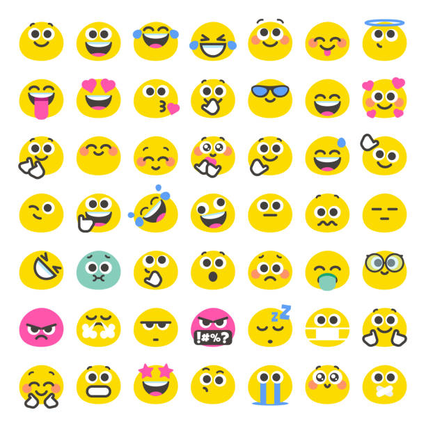 Emoticons cute collection Vector illustration of a collection of 49 cute and colorful emoticons. Cut out design elements on a transparent background on the vector file. frustrated emoji stock illustrations
