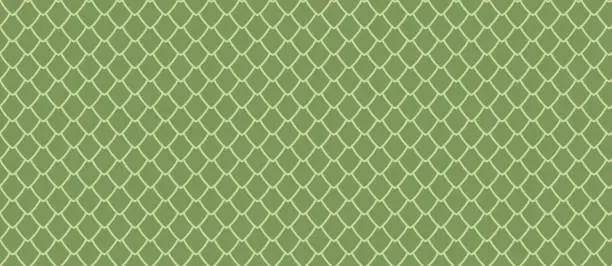 Vector illustration of Dragon scale seamless pattern. Snake and reptile squama. Fish, mermaid scale background. Simple abstract dinosaur or dragon skin seamless pattern. Vector white liner illustration on green background