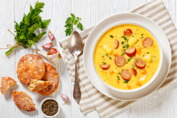 istock German potato soup with sausages in bowl 1498308580