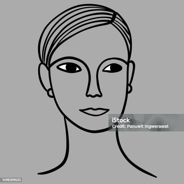 Woman Face Line Art Black And White Minimal Style For Artwork Stock ...