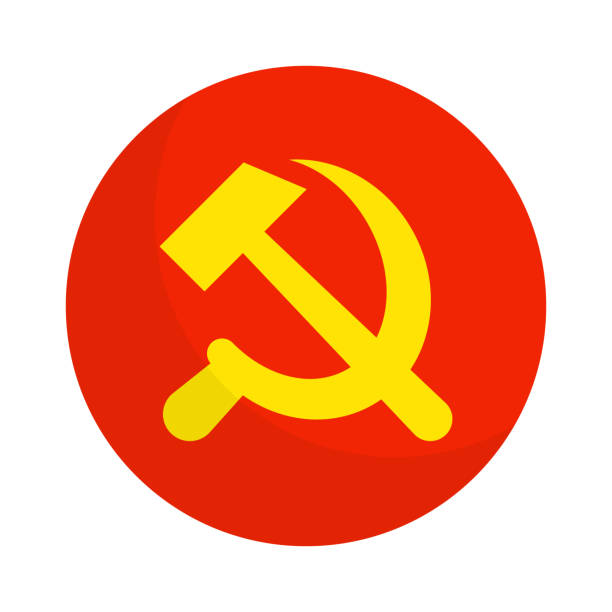 ilustraciones, imágenes clip art, dibujos animados e iconos de stock de icono del comunismo redondo. partido comunista. hoz y martillo. vector. - hoz y martillo