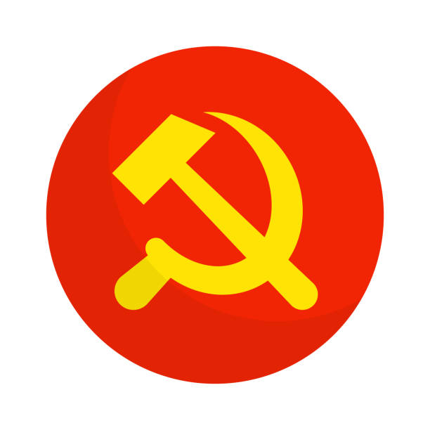 Round communism icon. Communist Party. Hammer and sickle. Vector. Round communism icon. Communist Party. Hammer and sickle. Editable vector. communism stock illustrations