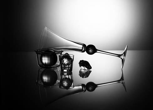 An abstract compositions of glass objects with reflections