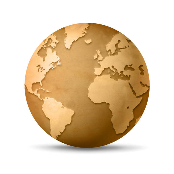 istock Old paper world globe isolated on white background 1498315279