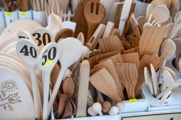 istock Wooden kitchen utensils on a market stall 1498315342