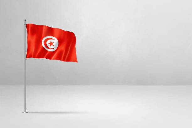 istock Tunisian flag isolated on white concrete wall background 1498315354