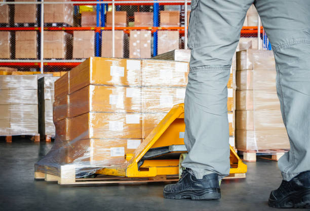 istock Workers Unloading Package Boxes on Pallets in Warehouse. Shipping Supplies. Supply Chain Shipment Goods. Distribution Warehouse Logistic. 1498317051