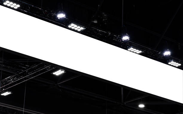 istock Hanging white indoor billboard with spot light 1498320959