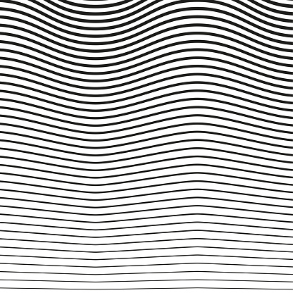 Horizontal lines, stripes pattern. wavy, curving distortion effect. Bending, warped lines with random thickness. Vector illustration. stock image. EPS 10.