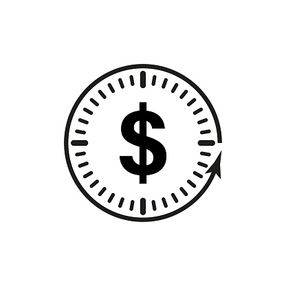time is money icon, dollar with clock linear sign isolated. Vector illustration. stock image. EPS 10.