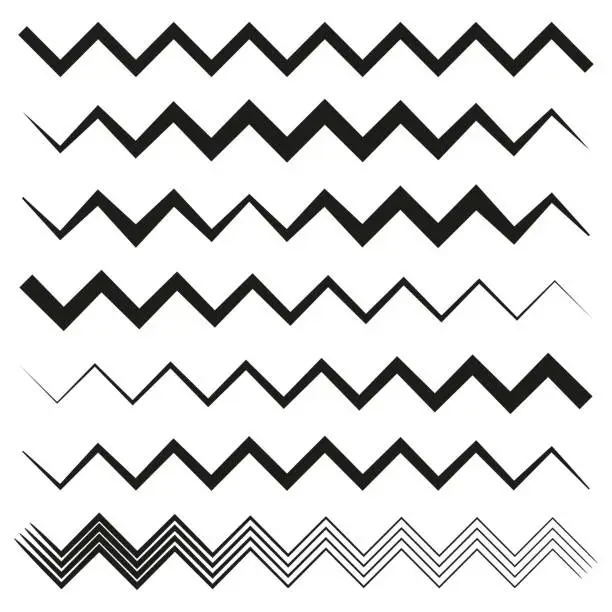 Vector illustration of Set of wavy zigzag lines in different weights. Vector illustration. stock image.