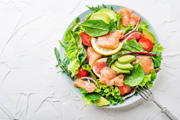 istock Smoked salmon salad with lettuce, avocado and tomato 1498323470