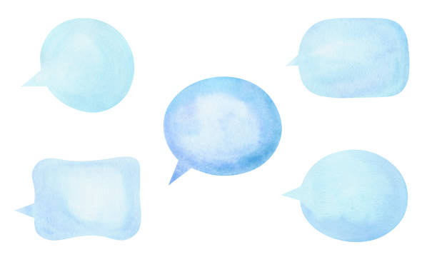 istock Set of light blue, watercolor, blank bubbles for dialogue, text, isolated on white background. 1498324207