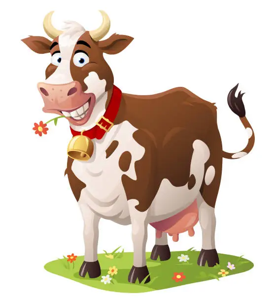 Vector illustration of Happy Cow Grazing