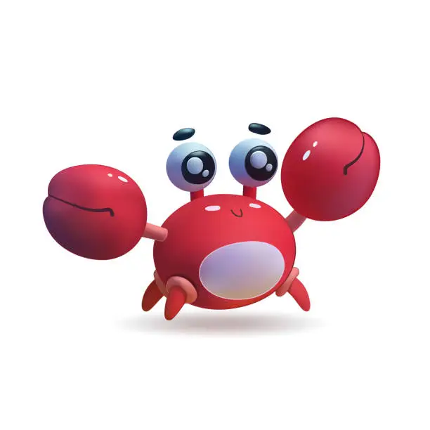 Vector illustration of Cute Crab 3d with big eyes. Cartoon Lobster vector illustration.