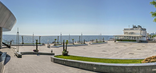 Odessa, Ukraine 14.06.2023. Embankment of the Lanzheron beach in Odessa, Ukraine, on a sunny summer morning