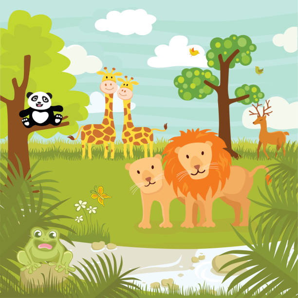 Drawing Of Jungle Animals In The Jungle Stock Illustration - Download Image  Now - Animal Themes, Tropical Rainforest, Cute - iStock
