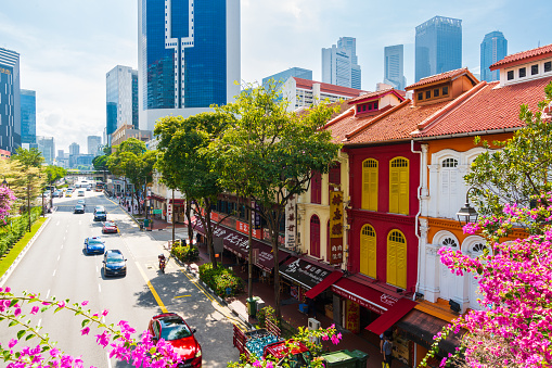 Singapore's Chinatown it's famous for its colorful heritage buildings, hiding old Chinese shophouses. The architecture hearkens back to a bygone era in Singapore's history.