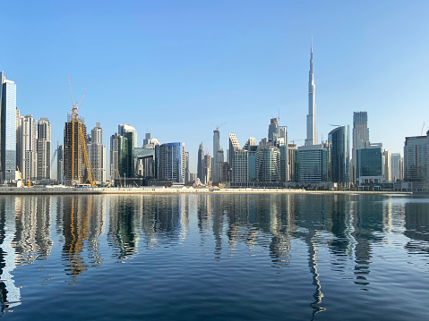 Dubai Skyline with a reflection on water