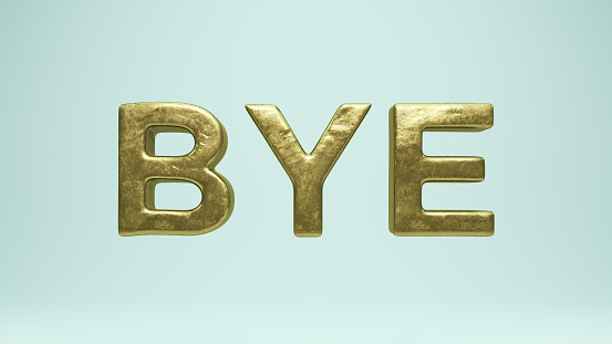 Golden Bye Typescript Typography Solid Gold Word Text Sign 3d Bold illustration render digital rendering