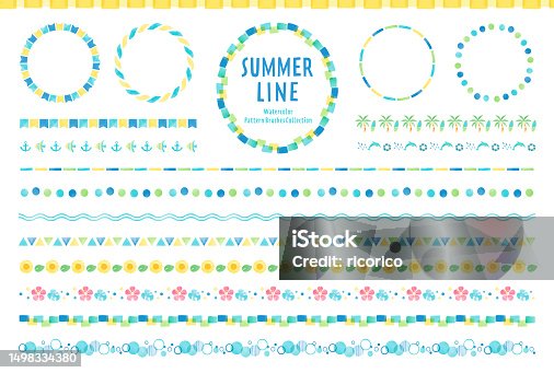 istock Line set of Summer Watercolor illustrations. Pattern brush available.Good for design materials such as frames, decorative borders, backgrounds, etc. 1498334380