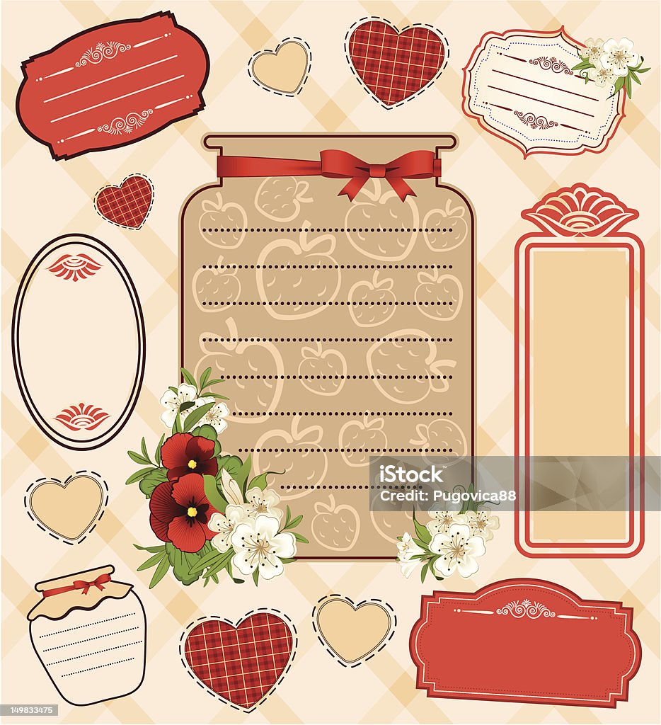 Vintage bank con fresas y flores. Vector - arte vectorial de Alimento libre de derechos