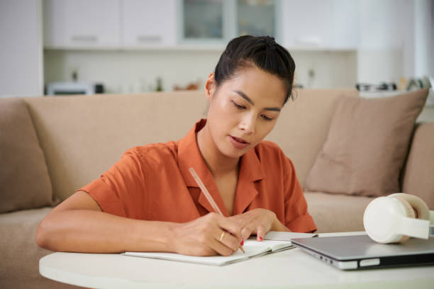 istock Woman studying online at home 1498336081