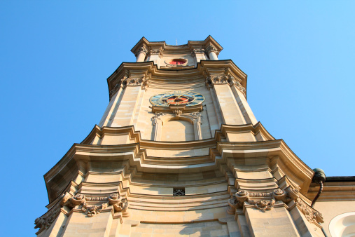 Santa Eduvigis catholic church in a suburb of Caracas city with blue sky and clouds