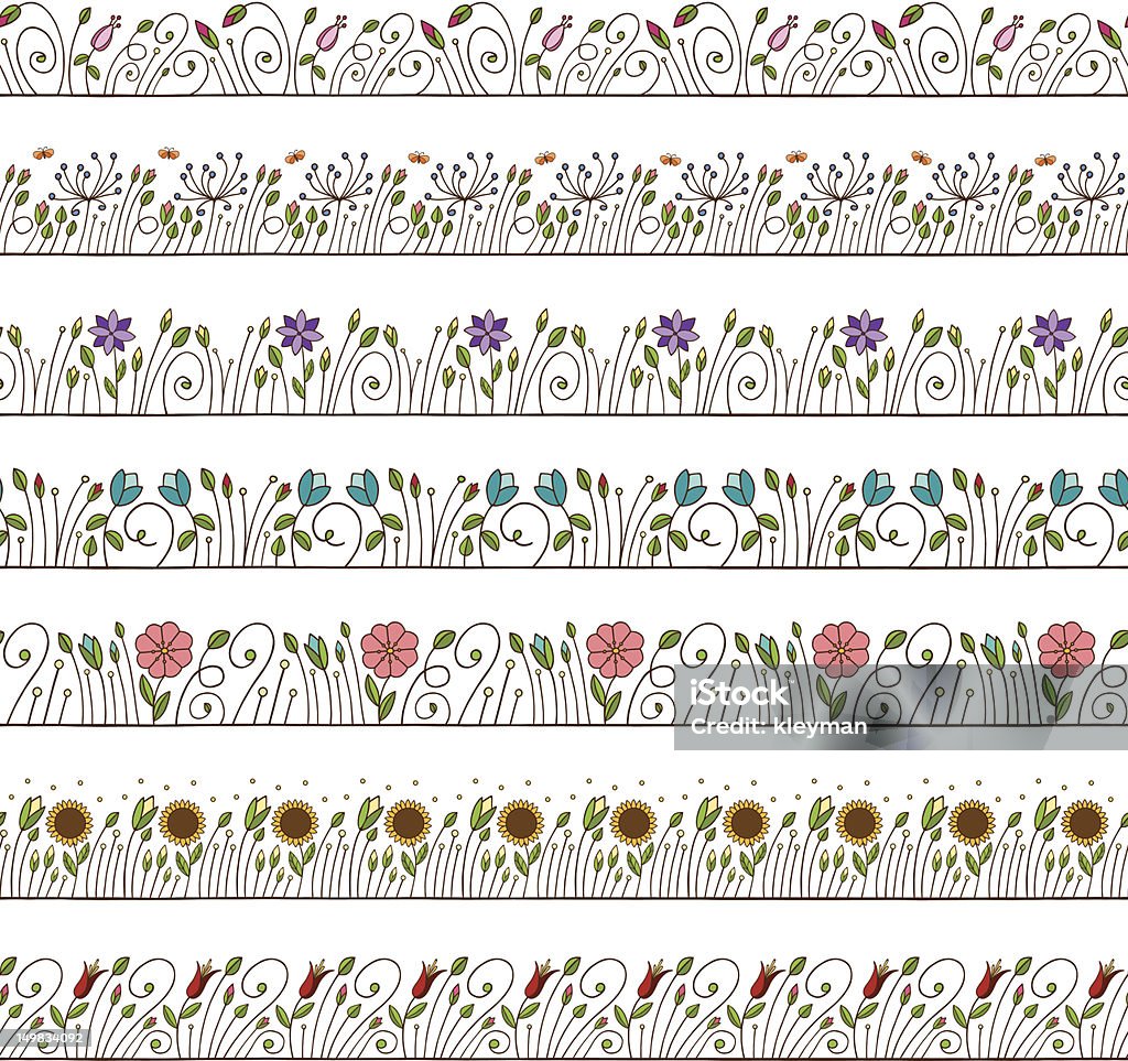 Sem costura Doodle fronteira e elementos florais quadro - Vetor de Vinha royalty-free
