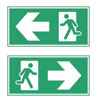 Exit Sign Left Image Emergency Exit Directional Sign Left Exit And Right Exit Vector Stock ...