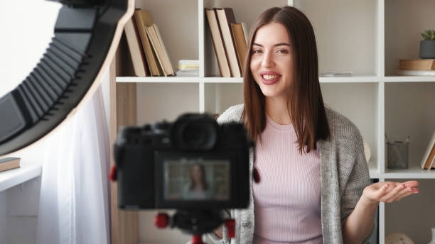 istock Video vlogging online coaching woman happy blogger 1498348313