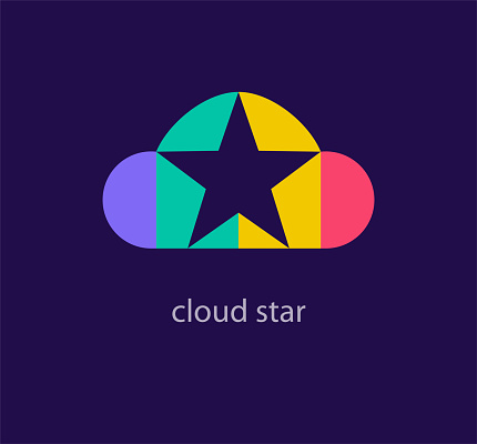 Unique cloud-in-the-star logo template. vector