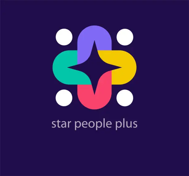 Vector illustration of Creative human and asterisk inside plus logo.