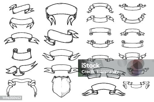istock Set of illustrations of hand drawn ribbons. Design element 1498350452