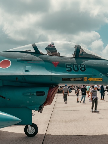 okinawa, Japan – April 23, 2023: A military aircraft at Kadena Airbase in Okinawa, Japan.