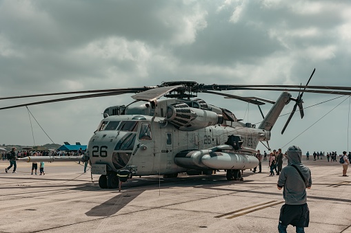 okinawa, Japan – April 23, 2023: A military aircraft at Kadena Airbase in Okinawa, Japan.