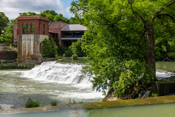 Seguin, Texas, USA. 31 May 2023. Guadalupe River in Seguin with old power plant
