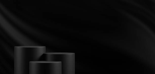 Black friday concept design of blank podium on black fabric background 3D render