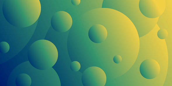 Modern and trendy abstract background with gradient color circles. This illustration can be used for your design, with space for your text (colors used: Yellow, Green, Blue). Vector Illustration (EPS10, well layered and grouped), wide format (2:1). Easy to edit, manipulate, resize or colorize.