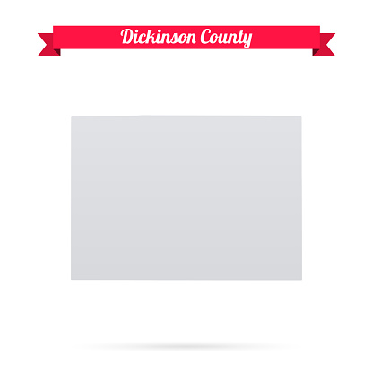 Map of Dickinson County - Iowa, isolated on a blank background and with his name on a red ribbon. Vector Illustration (EPS file, well layered and grouped). Easy to edit, manipulate, resize or colorize. Vector and Jpeg file of different sizes.