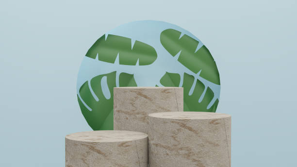 istock Abstract background for cosmetic product display, marble podium and leaf on blue pastel background. 3d rendering 1498355545