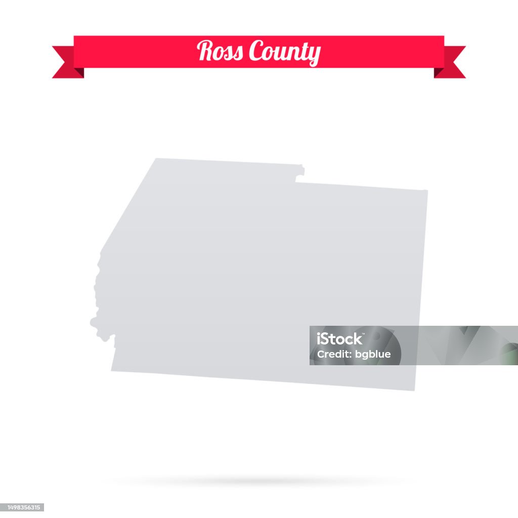 Ross County Ohio Map On White Background With Red Banner Stock