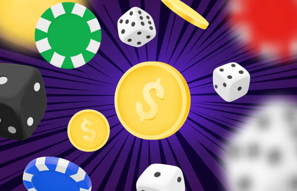 istock Casino game winning concept. Dice, casino chips and coins. Gamebling concept. 3d vector clipart 1498356806
